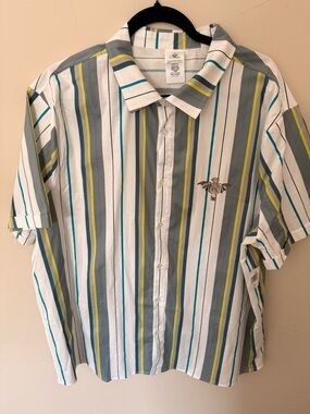 Disney Haunted Mansion Striped Short Sleeve Striped Button-Up Shirt.